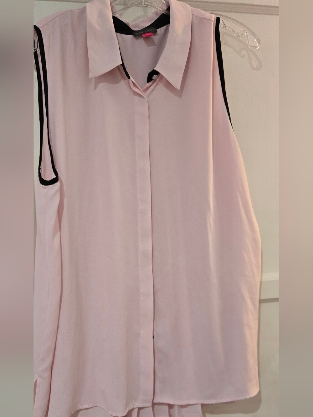 Vince Camuto Pale Pink Sleeveless  Blouse with Black Trim And Pleated Back - NEW